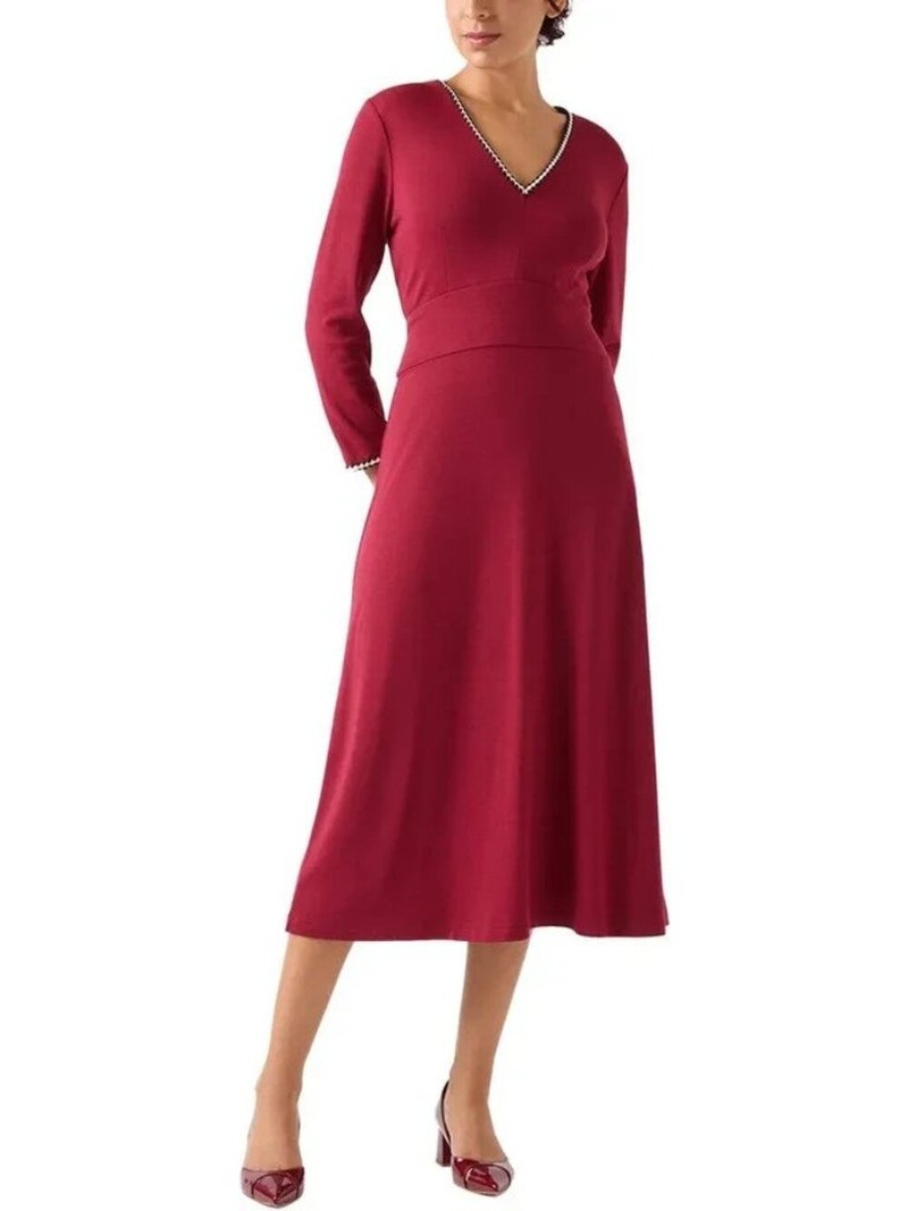 EUC $339 L.k. Bennett London Astrid Dress Red v neck ponte midi dress size 10